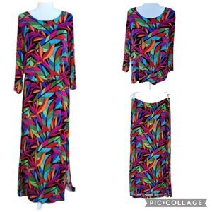 Vintage Choices Tropical Floral MultiColor Top Skirt Set Women’s Size X Large XL